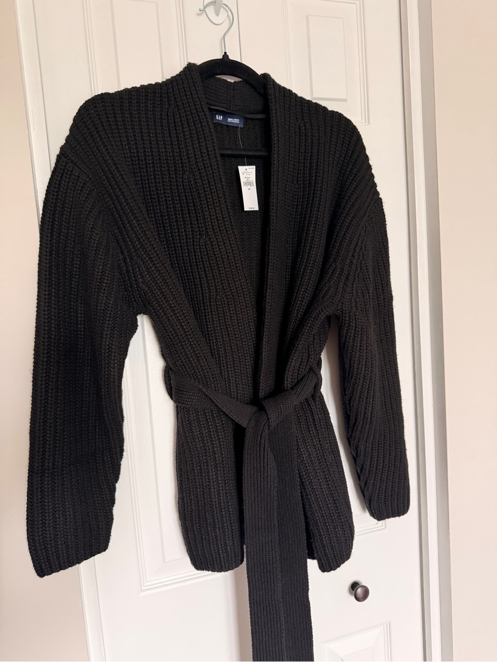 NWT! GAP Black Chunky Ribbed Belted Cardigan (S) Cotton/Wool Blend